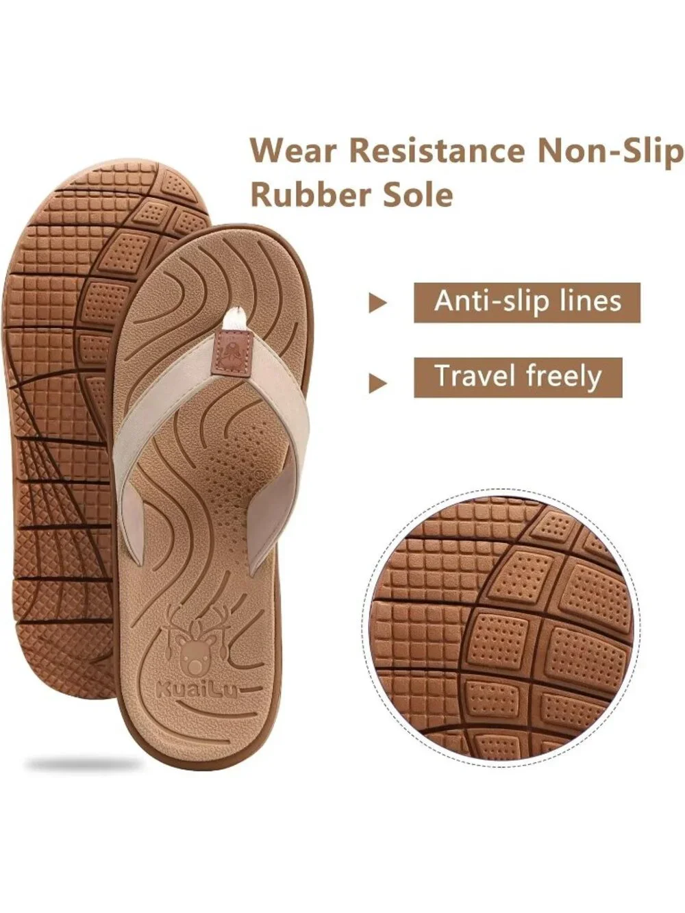 Women's Apricot Tan Flip Flops Lightweight Cushion Summer Beach Sandals Casual